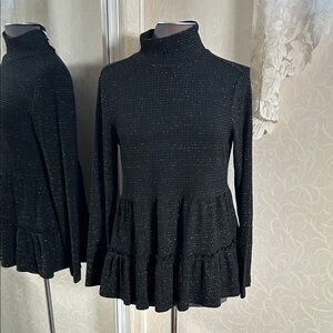 Black sparkly Peplum Turtleneck top size Med